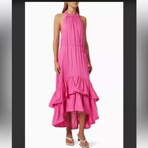elliatt exuma pink ruffled tiered halter neck maxi dress size medium NEW
